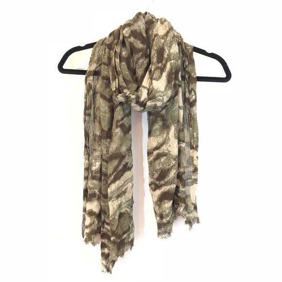 Vince Camuto Brown Green Abstract Print Lightweight Scarf Rayon Linen 80" x 26" - Picture 9 of 9